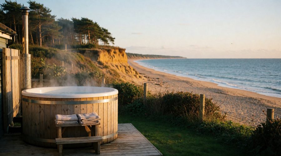 Sandy cliffs, pine trees and a hot tub on the deck: the Bournemouth coast at its best in the evening