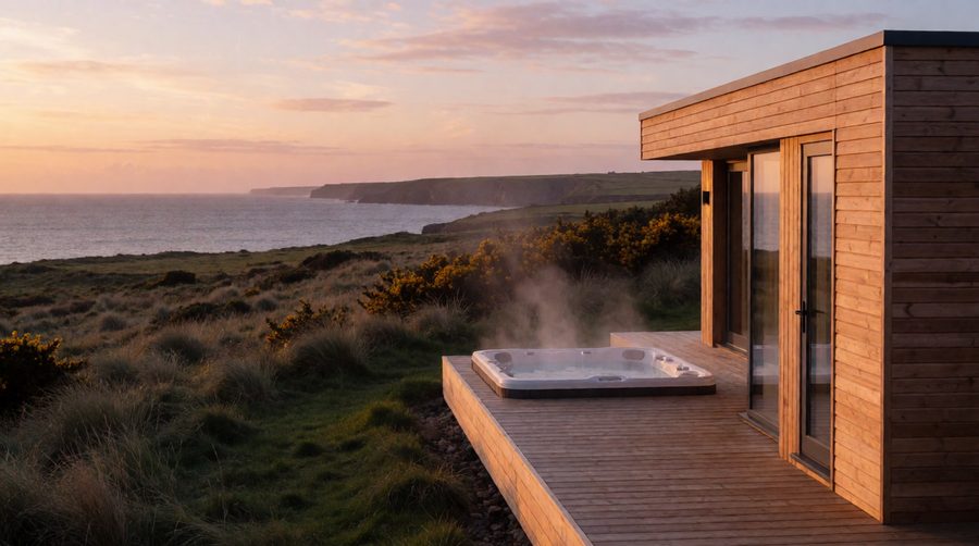 Most hot tub lodges near Bude sit a few miles inland, with the Atlantic beaches a short drive away