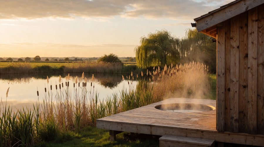 A lakeside lodge with a private hot tub is the quietest way to watch a Suffolk sunset