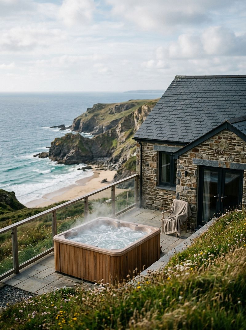 A clifftop Cornish cottage with a hot tub above a sandy cove